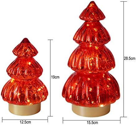 Mercury Glass Noel Ağacı Heykelciğini Aydınlatın Centerpieces için Zamanlayıcı ile Çalışan Pil Pencere Masa Üstü Mantel Ağır