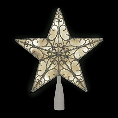 Northlight LED Glitter yıldız Noel ağacı Topper sıcak beyaz ışıklar, 9, gümüş