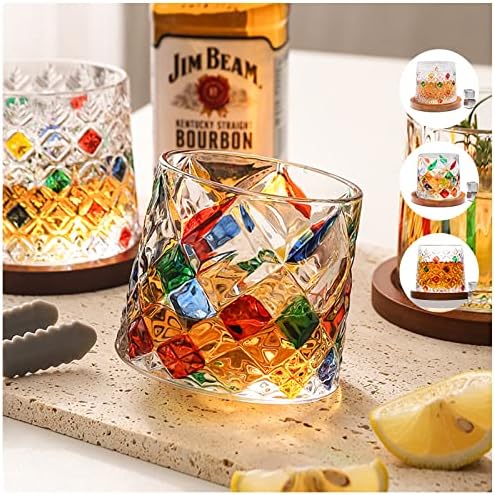 Elmas Boyalı Kristal viski bardağı, 360°Dönebilen Eski Moda Cam, Kaya Bardakları, Dönen Bardak Altlıkları, Benzersiz Kurşun