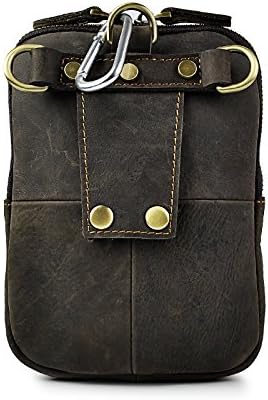 Le'aokuu Erkek Vintage Küçük Kanca askılı çanta Hakiki Deri bel çantası Paketi Kılıfı (Koyu Kahverengi)