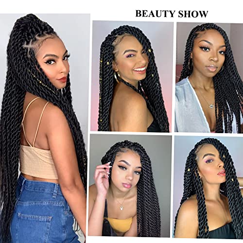 NİCETODAY Senegalli Büküm Tığ Saç Siyah kadınlar İçin 30 İnç Jumbo Tığ Saç Uzun sentetik örgü saç 6 Paket Tığ Büküm saç düz