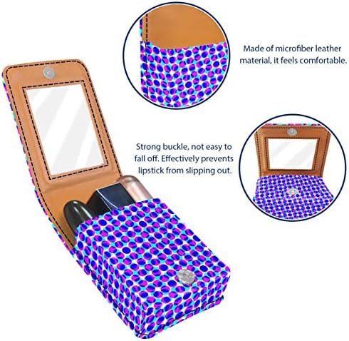 ORYUEKAN Ruj Kılıfı Ayna ile Sevimli Taşınabilir Makyaj Çantası kozmetik torbası, Psyche Sanatsal Mavi Mor Polka Dot