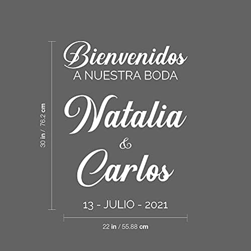 Vinil Sanat Çıkartması - Bienvenidos A Nuestra Boda-30 x 22 - Özel Zarif Etiket Dikey İspanyol Düzeni Resepsiyon Ziyafet