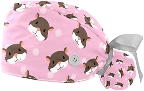 2 Paket Çalışma Kapaklar Kadınlar için Ter Bandı ile, sevimli Hamster Kafa Desen Pembe Arka Plan At Kuyruğu Kese Fırçalayın