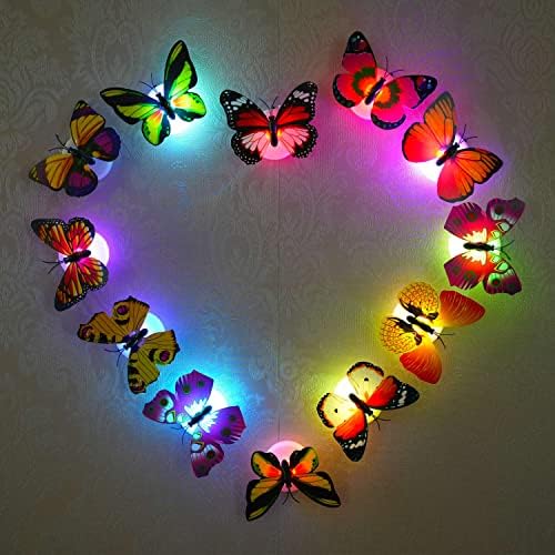 LED kelebek gece ışıkları, 20 adet 3D parlayan kelebek dekorasyon ışık renkli duvar çıkartmaları yatak odası için ışık, bahçe,