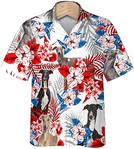 Tazı Köpek Ebegümeci Tropikal Desen havai gömleği Tazı Köpek Evcil Hayvan Severler Sevimli Köpek Aloha Gömlek