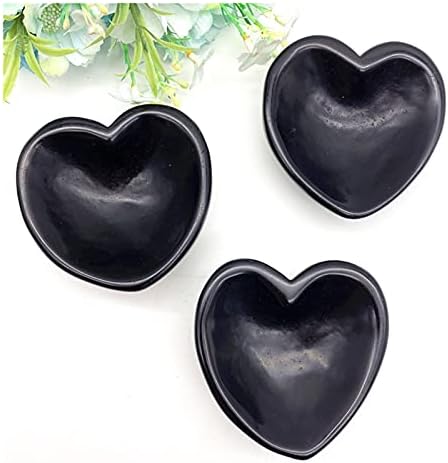 QİAONNAİ ZD1226 1 adet Doğal Taş Siyah Obsidyen Kalp Şekli Kase Kristal Taş Küllük Şifa Kristal Taş Ev Süsler Hediye Olarak