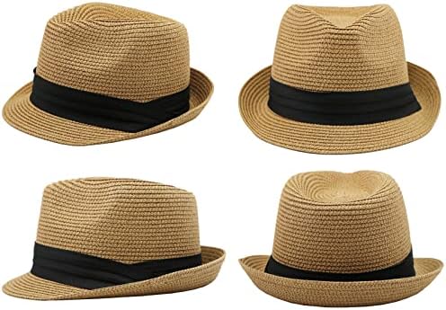 Çocuklar-Erkek Fötr Şapka-Hasır Şapka Kısa Ağızlı Kızlar Fötr Şapka Yaz Plaj Güneş Şapkaları (3-6 Yaş için 20,5“; 5-8 yaş