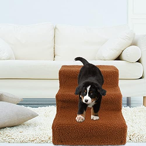 yofit Köpek Adımları-Kaymaz 3 Adım Pet Merdiven Kediler ve Köpekler için, Katlanabilir Plastik Yıkanabilir Halı (Kahverengi)