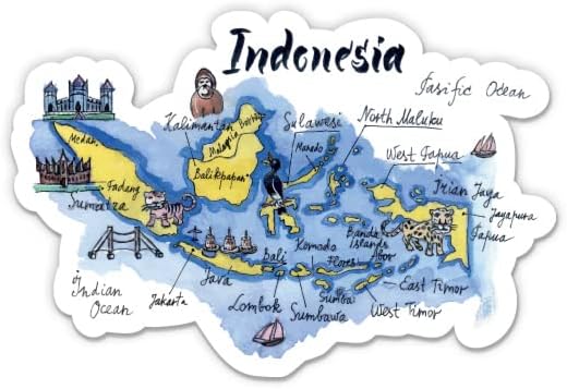 Endonezya Seyahat Haritası-3 vinil yapışkan - Araba Laptop için Su Şişesi Telefon-Su Geçirmez Çıkartma