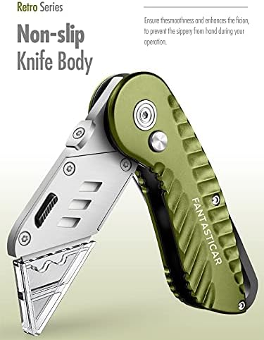 FantastiCAR Katlanır Maket Bıçağı ve Ekstra Bıçaklı Ağır Hizmet Tipi Geri Çekilebilir Kesici Seti (Yeşil ve Siyah)