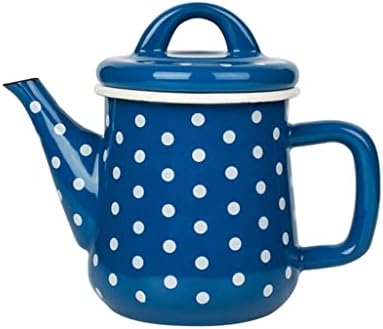 CCBUY Mavi polka dot emaye cezve 600 ML çaydanlık su ısıtıcısı için mutfak oturma odası öğleden sonra çay eşyaları (Renk: