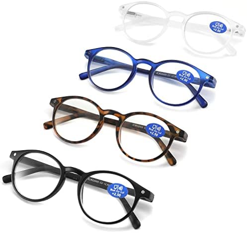 AİKLLY okuma gözlüğü mavi ışık engelleme-yaylı menteşeler yuvarlak gözlük erkekler kadınlar için, 4 Çift Mix renk parlama