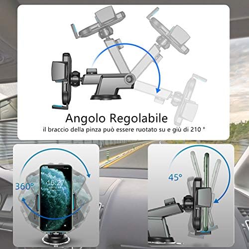 DMJWAN Araba akıllı telefon tutucu, Pano ve Hava Çıkışı ve Ön Cam Araç telefon tutucu, 360 ° Dönen Uzatılabilir Kol Tutucu