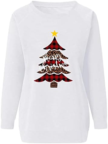 Kadınlar için rahat Kazak Vintage Uzun Kollu Noel Baskı Kazak Bluz Ekose Leopar Grafik gömlekler