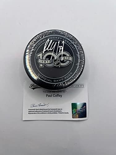 PAUL COFFEY Pittsburgh Penguins NHL 100 İMZALI Otomatik Hokey Diski Frameworth COA İmzalı NHL Diskleri