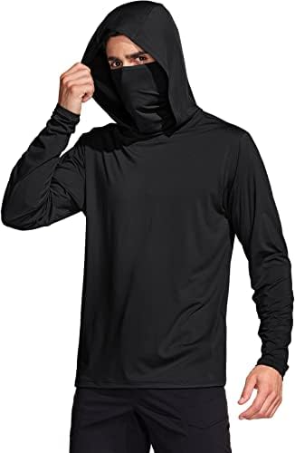 TSLA erkek Uzun Kollu Egzersiz Gömlek Hoodie Maske, UPF 50 + Hafif Kuru Fit Spor Açık Gömlek