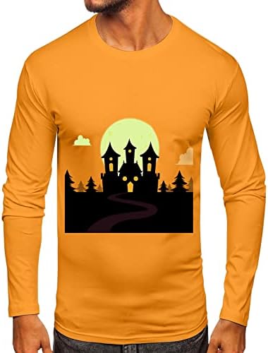 ZDDO Cadılar Bayramı Erkek T-Shirt, Erkekler Mutlu Cadılar Bayramı Perili Ev Baskı Uzun Kollu Yenilik Grafik Slim Fit Atletik