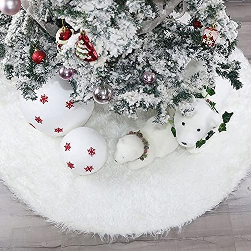 Qıhonger Noel Ağacı Etek 48 İnç Karlı Beyaz Faux Kürk Peluş Noel Ağacı Etek Yeni Yıl Partisi Süslemeleri Süsler Yuvarlak