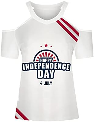 Mutlu Dördüncü Temmuz Kadınlar için Tops Soğuk Omuz Kısa Kollu Tees En Bağımsızlık Günü V Boyun Gömlek Kazaklar