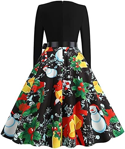 Noel Vintage Kokteyl Elbise Kadınlar için Artı Boyutu Uzun Kollu 1950s Homecoming Sonbahar Yüksek Bel Zarif Elbise Kemer