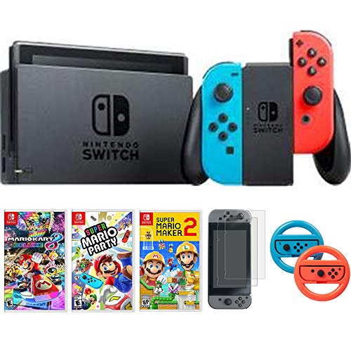 Neon Mavisi ve Kırmızı Joy-Con (HACSKABAA) Paketi ile Nintendo Switch 32 GB Konsol Mario Kart 8 Deluxe, Süper Mario Partisi,