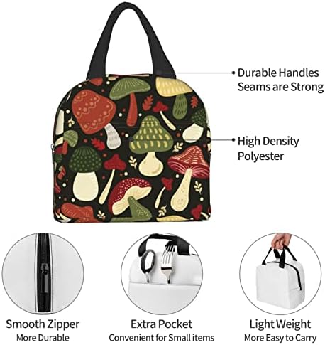 Öğle yemeği Çantası Renkli Mantar Baskı Siyah Yalıtımlı yemek kabı Yeniden Kullanılabilir Öğle Yemeği Çantaları Yemek Taşınabilir