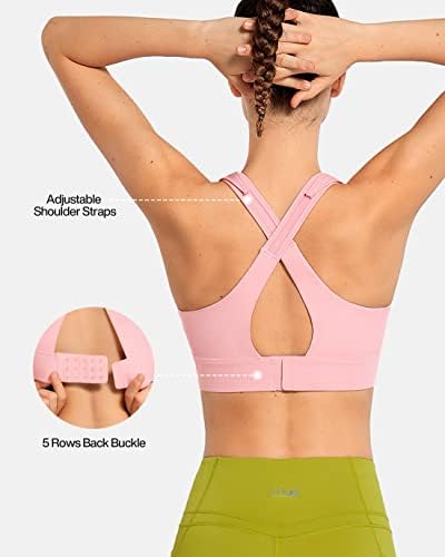 VFUS Zip Ön Ayarlanabilir Yüksek Darbe Spor Sütyen Kadınlar için Premium Kalite Tam Kapsama Egzersiz Koşu Çıkarılabilir Pedleri