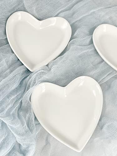 4 adet Seramik Kalp Şeklinde Plaka Takı Tepsileri Halka Depolama, Aperatif Sos Yemekleri
