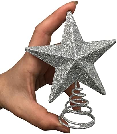 PEPPERLONELY Minyatür Glitter Yıldız Ağacı Topper Noel Süslemeleri, 5 İnç, Altın