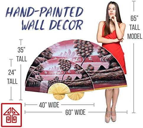 Çin Vinçleri Dev Katlanır Duvar Vantilatörü El Boyaması Dekoratif Duvar dekor Sanatı, Oturma Odası veya Yatak Odası Dekorasyonu