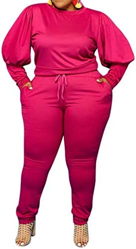 Kadın Katı Artı Boyutu Eşofman Seti 2 Parça Uzun Kollu Kazak ve İpli Sweatpants Spor Kıyafetler Setleri