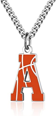 AİAİNAGİ Basketbol İlk A-Z Mektup Kolye Erkekler için Basketbol Charm Kolye Paslanmaz Çelik Gümüş Zincir 22 inç Kişiselleştirilmiş