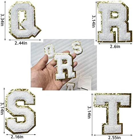 Şönil Varsity Mektup Yamalar ile Altın Glitters Sınır, Demir on Mektuplar Şönil Yamalar Dekoratif Onarım Alfabe Yapışkanlı