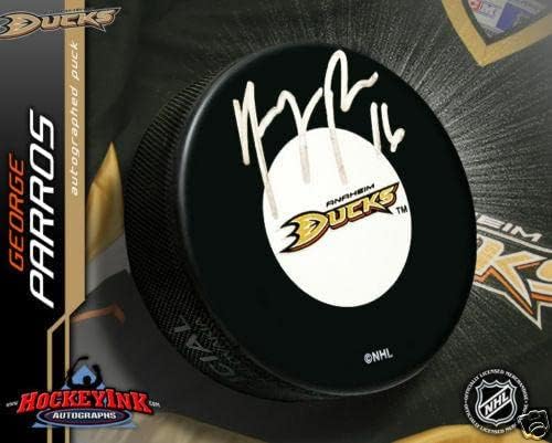 GEORGE PARROS Anaheim Ducks Diskini İmzaladı - İmzalı NHL Diskleri