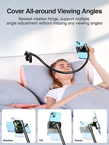 yatak için elitehood Alüminyum Gooseneck Telefon Tutucu [360° Döner Eğim Dönüşü] - Uzun ve Esnek Yatak iPhone Tutucu, Masa