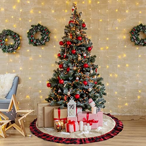 Noel Ağacı Etek 48 İnç Çuval Bezi Buffalo Ekose Ağacı Etek, Merry Christmas Afiş Noel Kapı Süslemeleri Gümrükleme, Noel Ön