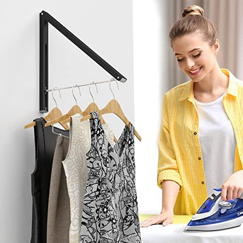 Anjuer Çamaşır Odası Giysi Rafı-Duvara Monte Geri Çekilebilir Katlanır Elbise Askısı Çamaşır Odası Dolabı Depolama Organizasyonu
