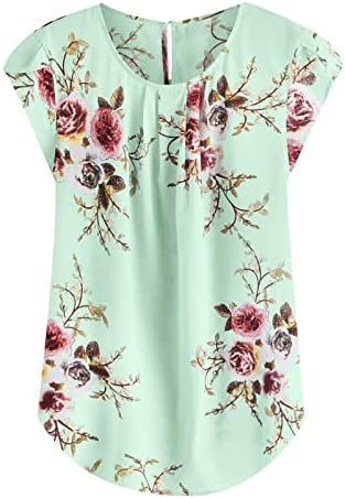 Yazlık T-Shirt Kadınlar için Rahat yuvarlak boyun Gömlek Çiçek Pilili ince Baskı kısa kollu üst