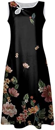 MIASHUI Orta Uzunlukta Elbise Kadın Çiçekler Elbiseler Kolsuz Düğme T Shirt Midi Elbise Rahat Gevşek Yaz Elbiseler Kadınlar