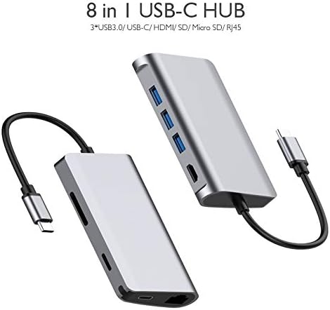 LLKKFF Ağ Ürünleri T7 8 in 1 USB-C / Tip-C için 3 USB 3.0 + USB-C / Tip-C + HDMI + RJ45 Ağ Arayüzleri HUB Adaptörü ile Mikro