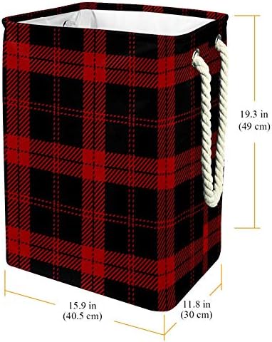 Inhomer Siyah ve Kırmızı Tartan Ekose İskoç 300D Oxford PVC Su Geçirmez Giysiler Sepet Büyük çamaşır sepeti Battaniye Giyim