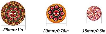 AIEX 100 adet Karışık Rastgele Çiçek Boyama Yuvarlak Şekiller Ahşap Retro Düğmeler için Çeşitli Renkler Dikiş İşçiliği DIY