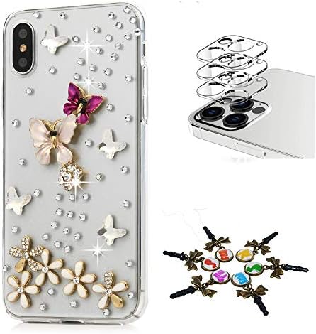 STENES Bling Telefon Kılıfı iPhone 12 Pro Max Kılıf ile Uyumlu-Şık-3D El Yapımı [Sparkle Serisi] Bling Kelebek Çiçek Tasarım