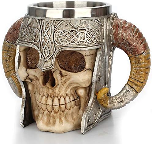 SciencePurchase Viking İskeleti Kupa Boynuz Kolları - Paslanmaz Çelik Bardak Tutar 17 Ons-Gotik Ortaçağ Tankard