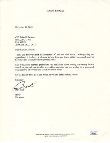 Bart Starr Antetli Kağıda Elle İmzalanmış Mektup Harika İçerik Paketleyicileri Jsa-NFL İmzalı Çeşitli Öğeler