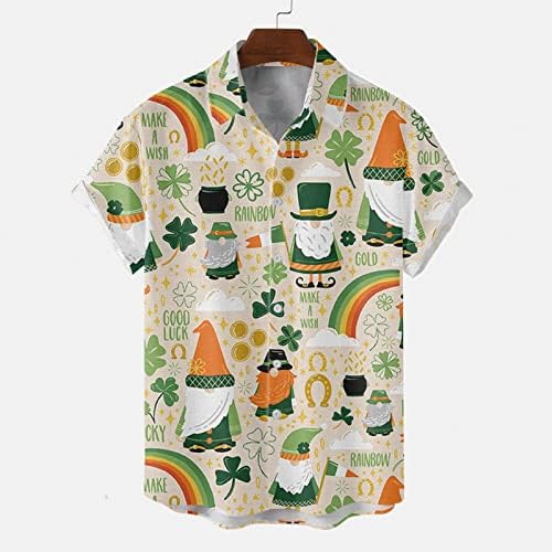 WOCACHİ Aziz patrick Günü Erkek Düğme Aşağı Gömlek Kısa Kollu Casual Gömlek Yeşil Komik Grafik Artı Boyutu Bowling Gömlek