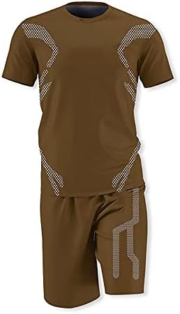PDGJG Yeni erkek tişört Şort Takım Elbise, Yaz Nefes Rahat Çalışma Seti Moda Erkek spor elbise (Renk: Kahverengi, Boyut: