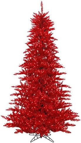 Vickerman 4.5 ' Cicili Bicili Kırmızı Köknar Yapay Noel Ağacı, Kırmızı Dura aydınlatmalı LED ışıkları-Sahte kırmızı Noel