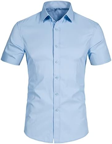 DELCARİNO Erkek Kısa Kollu Slim Fit Elbise Gömlek Casual Düğme Aşağı iş gömleği